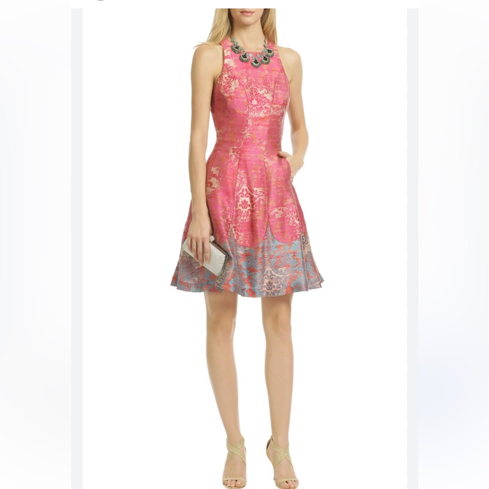 Tracy Reese Pink and Blue Jacquard Fit-and-Flare Skirt